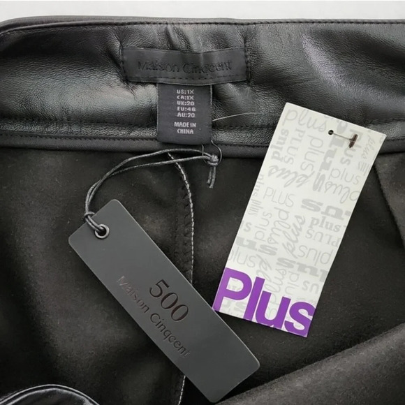 Maison Cinqcent 500 Plus Women's Pull On Pants Black Faux Leather Stretch  Sz 1X - Picture 3 of 11